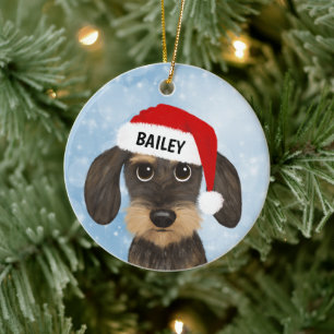 Wirehaired Dachshund Santa Teckel Dog Custom Name Ceramic Ornament