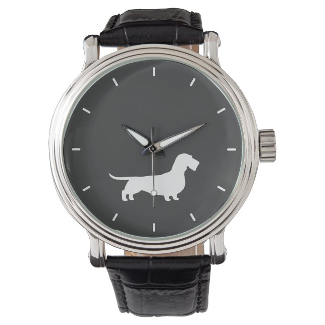 Wirehaired Dachshund Silhouette Wiener Dog Lover's Watch (Front)