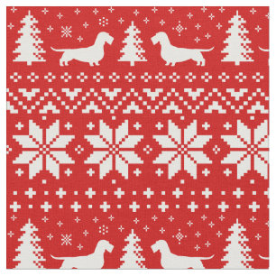 Wirehaired Dachshund Silhouettes Christmas Pattern Fabric
