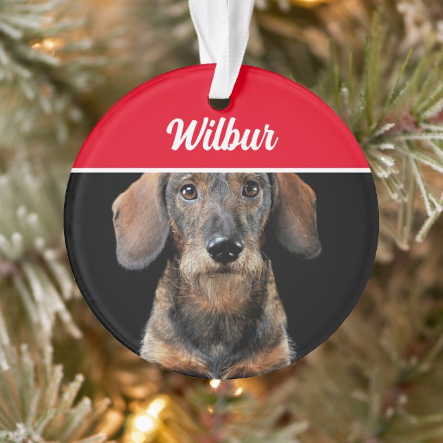 Wirehaired Dachshund with Name and Photo Christmas Ornament (Tree)