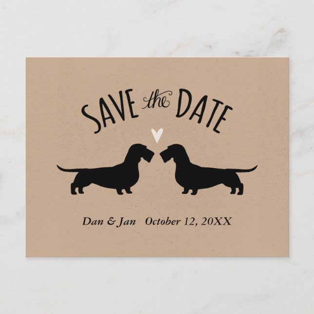Wirehaired Dachshunds Wedding Save the Date Announcement Postcard (Front)