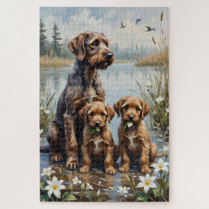 Wirehaired Griffon Marsh Lily Art Jigsaw Puzzle