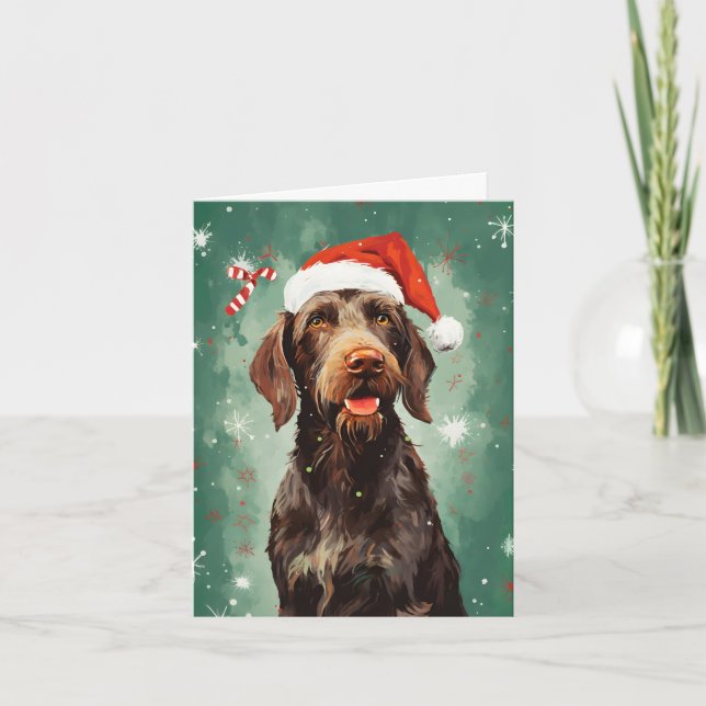 Wirehaired Pointer Christmas brush painting artwor Card (Front)
