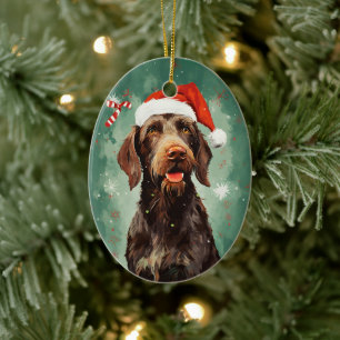 Wirehaired Pointer Christmas brush painting artwor Ceramic Ornament