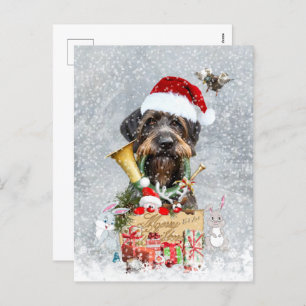 Wirehaired Pointer, Dog Christmas  Holiday Postcard
