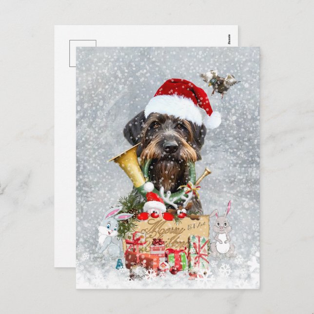 Wirehaired Pointer, Dog Christmas  Holiday Postcard (Front/Back)