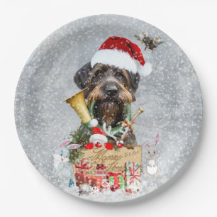 Wirehaired Pointer, Dog Christmas     Paper Plate