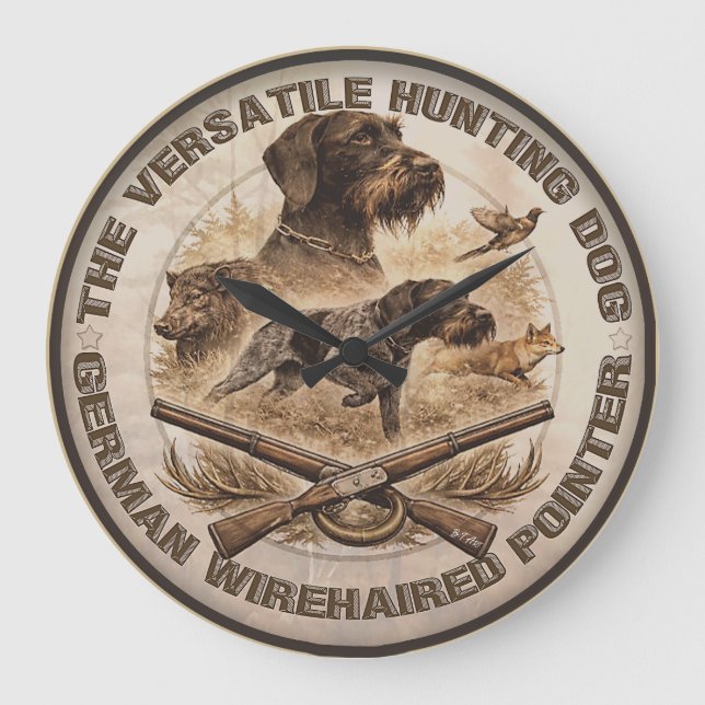 Wirehaired Pointer , Hunter Logo Large Clock (Front)