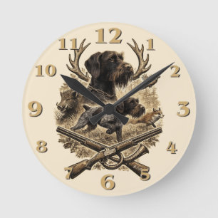Wirehaired Pointer , Hunter Logo Round Clock