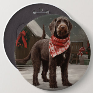 Wirehaired Pointing Dog in Snow Christmas 6 Cm Round Badge