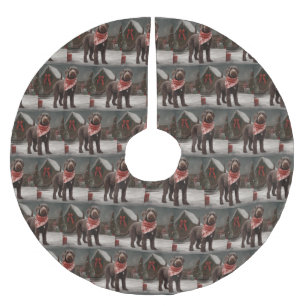 Wirehaired Pointing Dog in Snow Christmas Brushed Polyester Tree Skirt