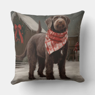 Wirehaired Pointing Dog in Snow Christmas Cushion