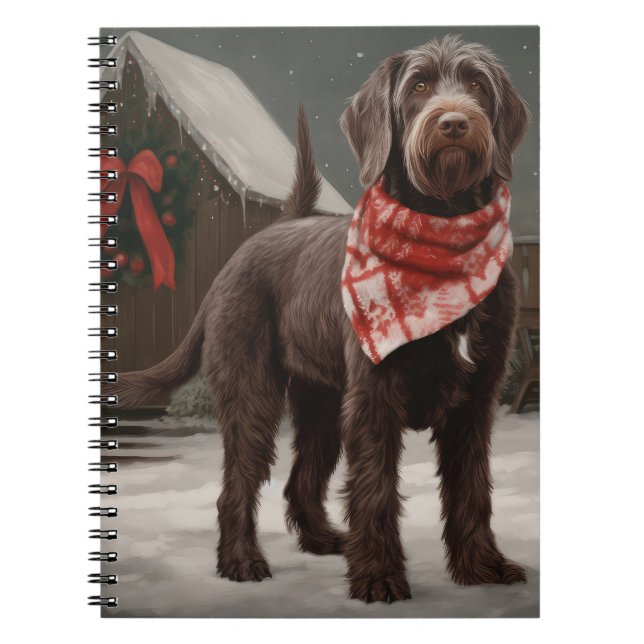 Wirehaired Pointing Dog in Snow Christmas Notebook (Front)