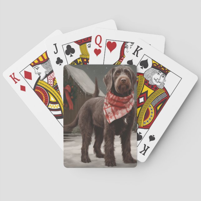 Wirehaired Pointing Dog in Snow Christmas Playing Cards (Back)