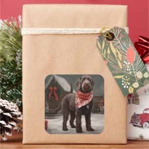 Wirehaired Pointing Dog in Snow Christmas Square Sticker