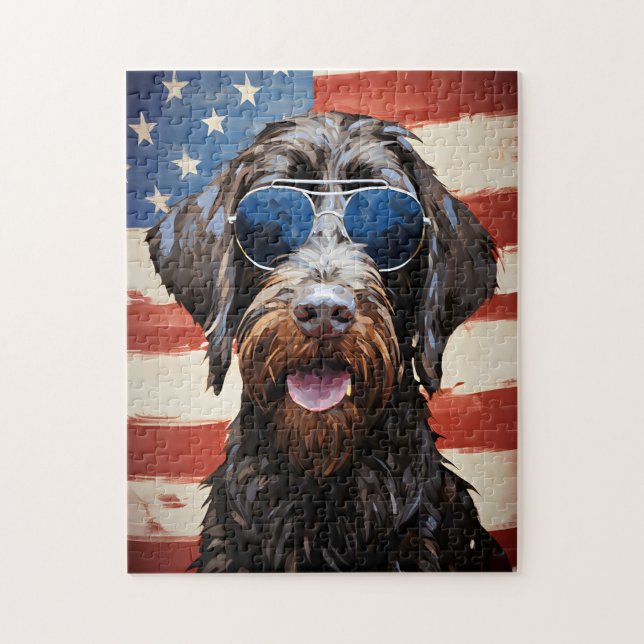Wirehaired Pointing Griffon 4th of July Independen Jigsaw Puzzle (Vertical)