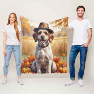 Wirehaired Pointing Griffon Autumn Leaves  Fleece Blanket