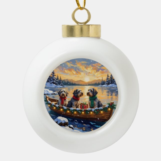 Wirehaired Pointing Griffon Christmas Boat Holiday Ceramic Ball Christmas Ornament (Front)