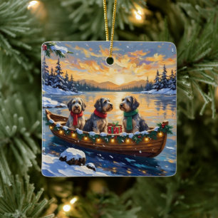 Wirehaired Pointing Griffon Christmas Boat Holiday Ceramic Ornament