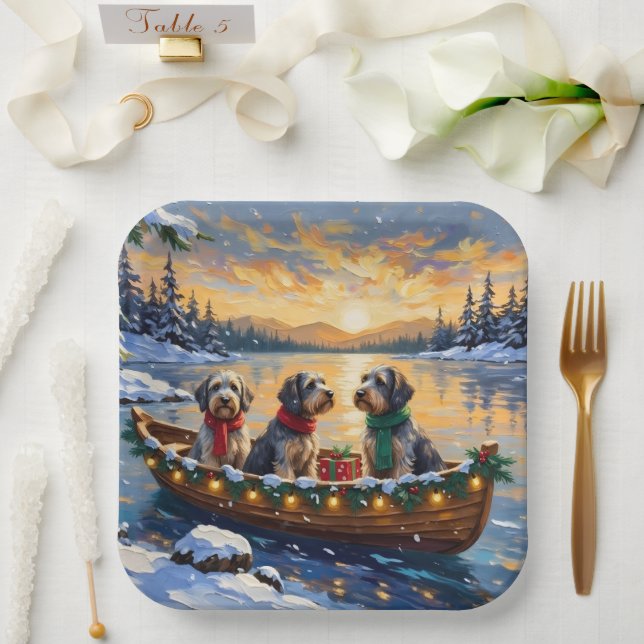 Wirehaired Pointing Griffon Christmas Boat Holiday Paper Plate (Wedding)