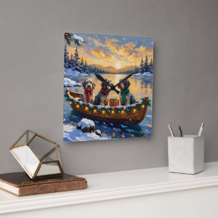 Wirehaired Pointing Griffon Christmas Boat Holiday Square Wall Clock
