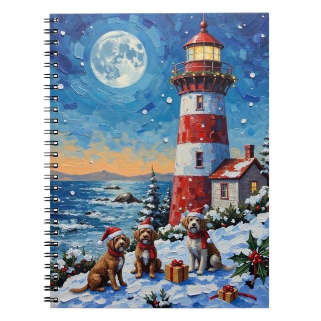 Wirehaired Pointing Griffon Christmas Lighthouse Notebook (Front)
