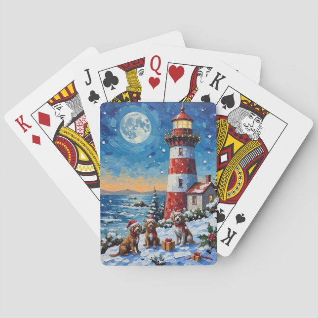 Wirehaired Pointing Griffon Christmas Lighthouse Playing Cards (Back)