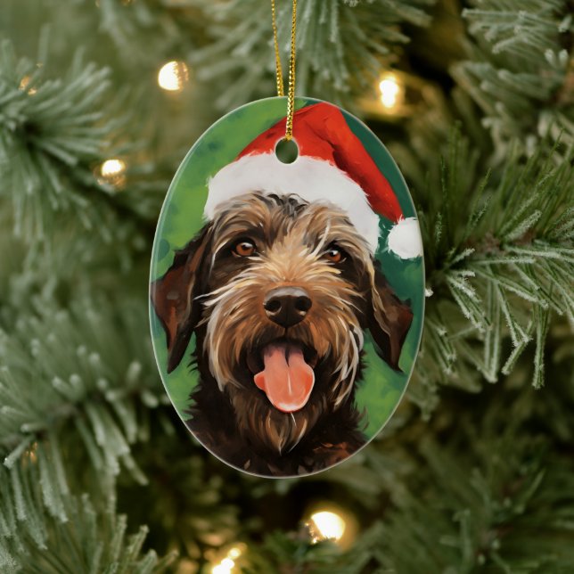 Wirehaired Pointing Griffon Christmas painting Ceramic Ornament (Tree)
