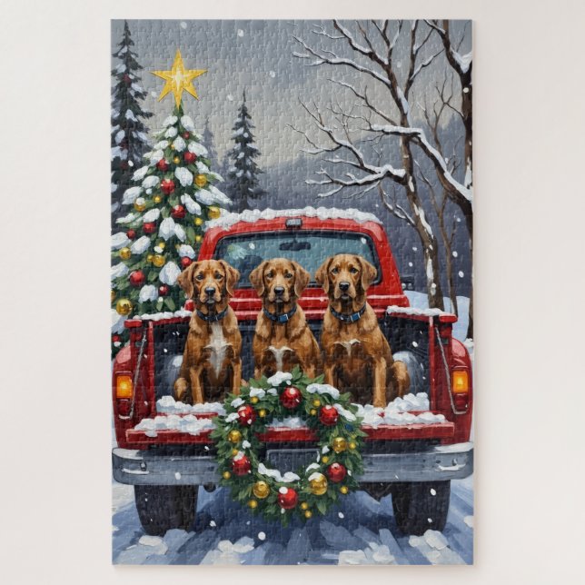 Wirehaired Pointing Griffon Christmas Red Truck Jigsaw Puzzle (Vertical)