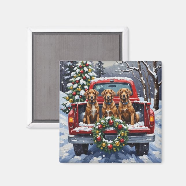 Wirehaired Pointing Griffon Christmas Red Truck Magnet (Front/Back)