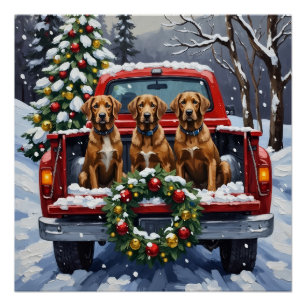 Wirehaired Pointing Griffon Christmas Red Truck Poster