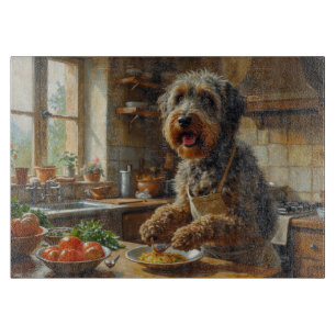 Wirehaired Pointing Griffon Cooking in Kitchen Cutting Board