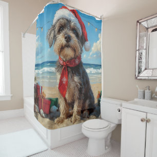 Wirehaired Pointing Griffon Dog Christmas Beach Shower Curtain