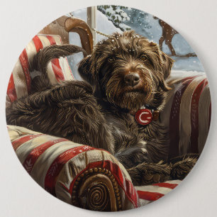 Wirehaired Pointing Griffon Dog Christmas Festive 6 Cm Round Badge