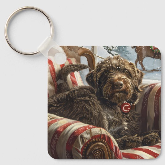 Wirehaired Pointing Griffon Dog Christmas Festive Key Ring (Front)