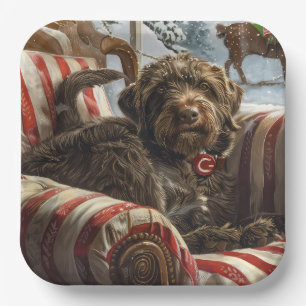 Wirehaired Pointing Griffon Dog Christmas Festive Paper Plate
