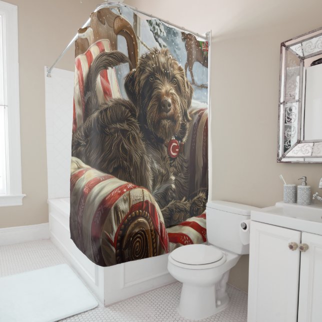 Wirehaired Pointing Griffon Dog Christmas Festive Shower Curtain (In Situ)