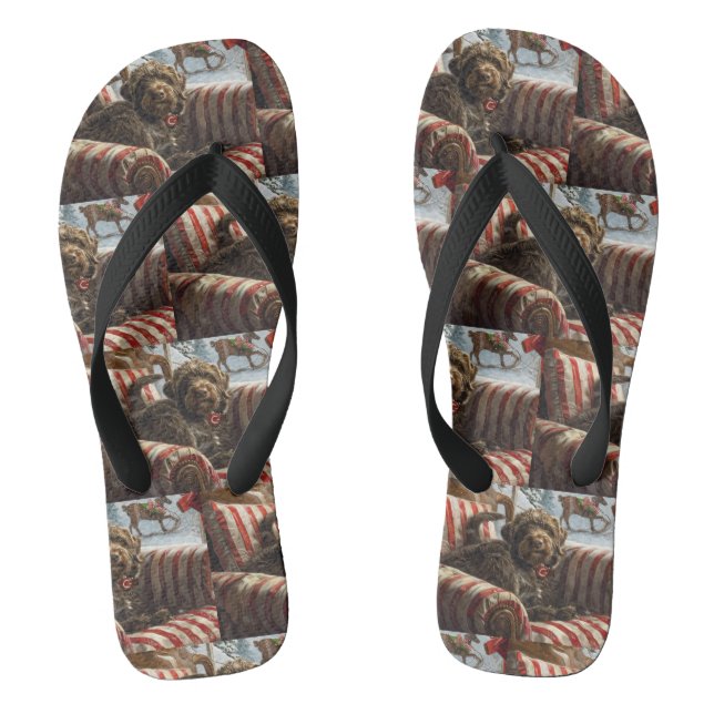 Wirehaired Pointing Griffon Dog Christmas Festive Thongs (Footbed)