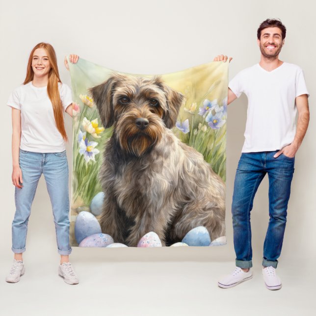 Wirehaired Pointing Griffon Easter Eggs Holiday Fleece Blanket (In Situ)