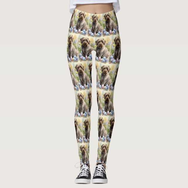 Wirehaired Pointing Griffon Easter Eggs Holiday Leggings (Front)