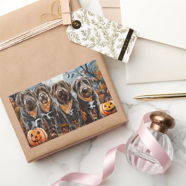 Wirehaired Pointing Griffon Halloween Spooky Rectangular Sticker (Gifting)