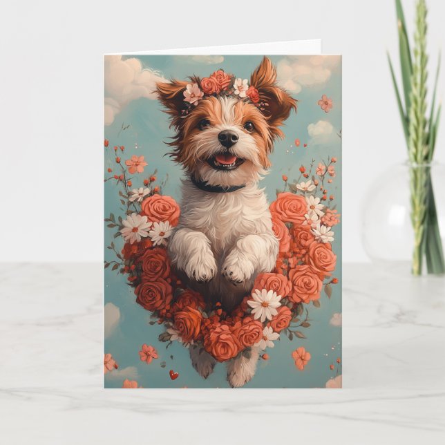 Wirehaired Pointing Griffon Hearts Valentine's Day Card (Front)