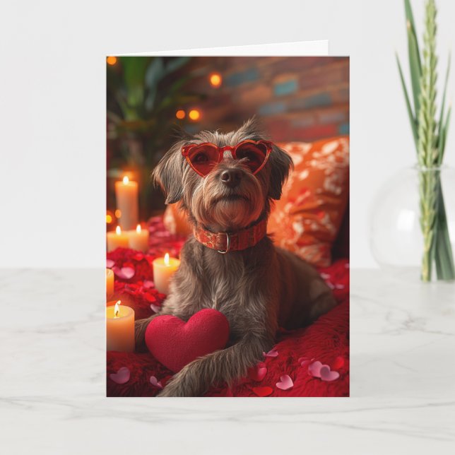 Wirehaired Pointing Griffon Hearts Valentine's Day Card (Front)