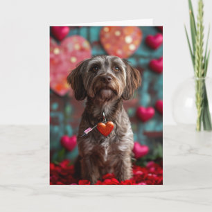 Wirehaired Pointing Griffon Hearts Valentine's Day Card