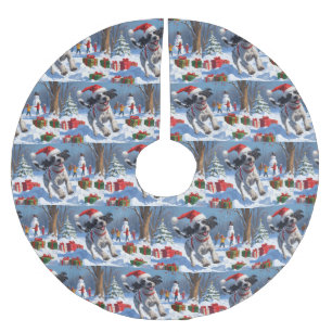 Wirehaired Pointing Griffon in Snow Christmas Hat Brushed Polyester Tree Skirt