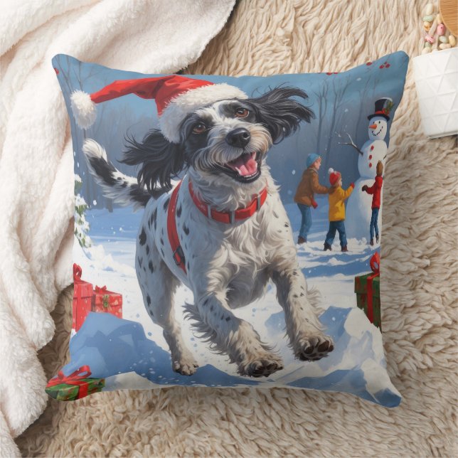 Wirehaired Pointing Griffon in Snow Christmas Hat Cushion (Blanket)