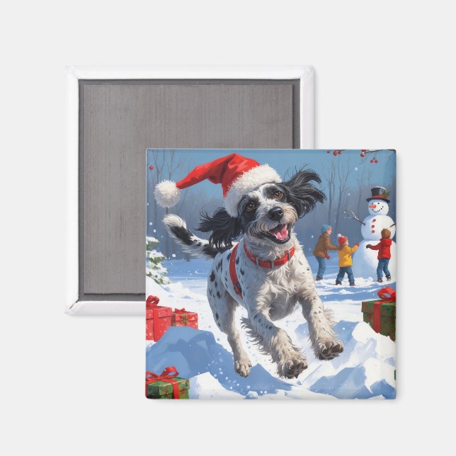 Wirehaired Pointing Griffon in Snow Christmas Hat Magnet (Front/Back)