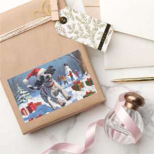 Wirehaired Pointing Griffon in Snow Christmas Hat Rectangular Sticker