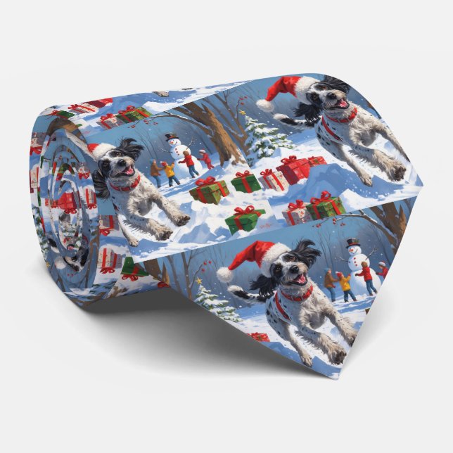 Wirehaired Pointing Griffon in Snow Christmas Hat Tie (Rolled)
