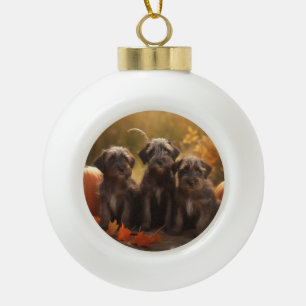 Wirehaired Pointing Griffon Puppy Autumn Ceramic Ball Christmas Ornament